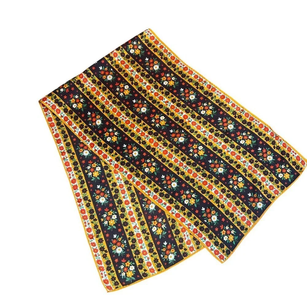 Glentex Vintage 70s Orange Brown Cottage Floral Acetate Rectangular Scarf